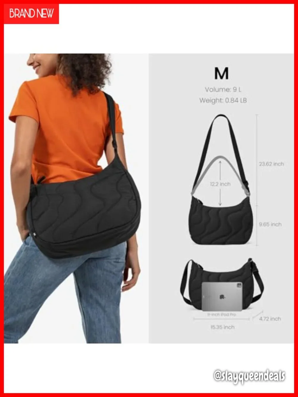Nylon Quilted Crescent Crossbody Bag, Puffy Hobo Handbag with Multiple Pockets,
